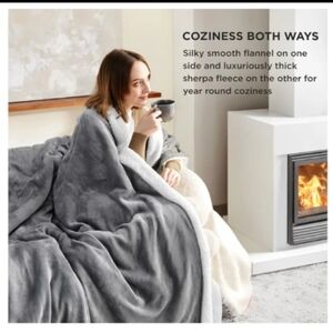 Grey 50 x 60  Sherpa Fleece Throw Blanket